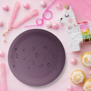 Assiettes En Carton Dark Ombre Musical Notes Mauve
