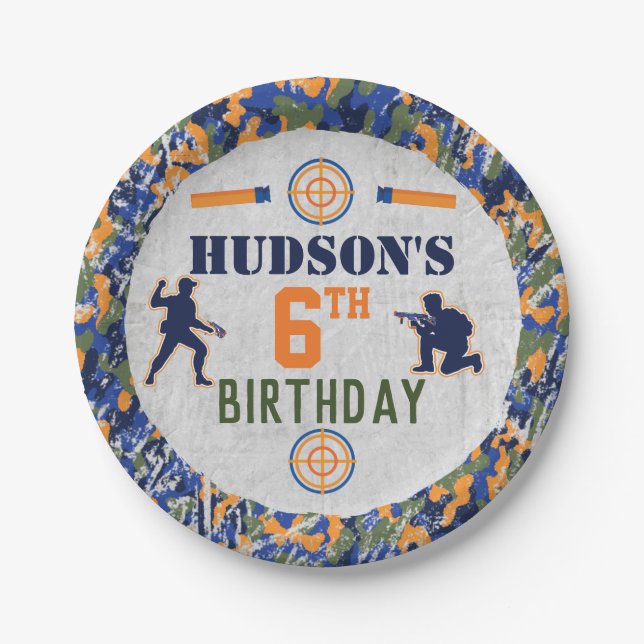 Assiettes En Carton Dart fête d'anniversaire Militaire Camo Soldats no (Devant)