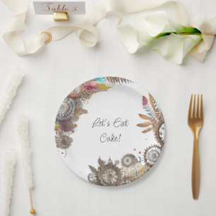 Assiettes En Carton Date et noms de mariage Steampunk floral