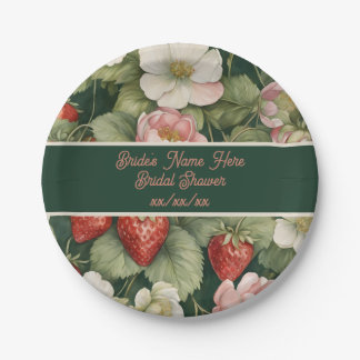 Assiettes En Carton Date/Nom "Berry in Love" Fleurs et fraises
