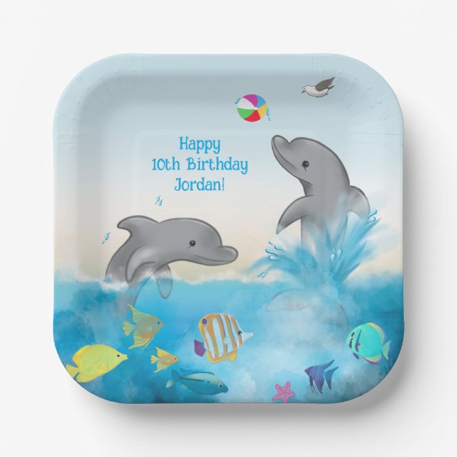 Assiettes En Carton Dauphin à main volleyball Splash Ocean (Recto)