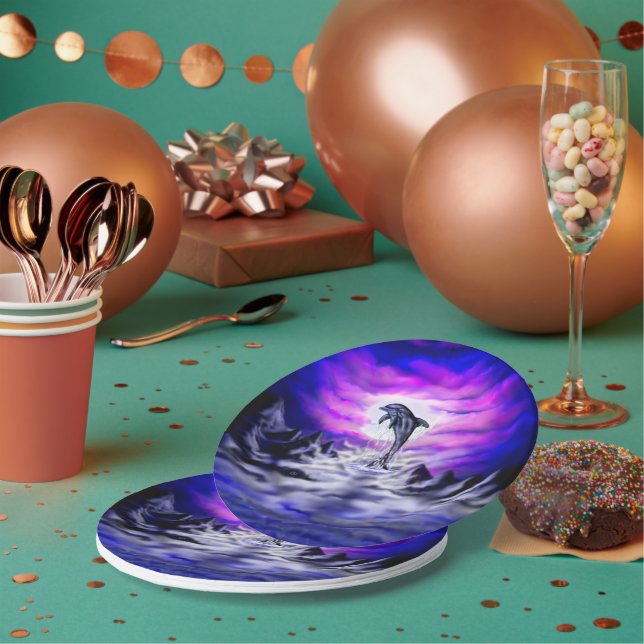 Assiettes En Carton Dauphin clair de lune (Multi)