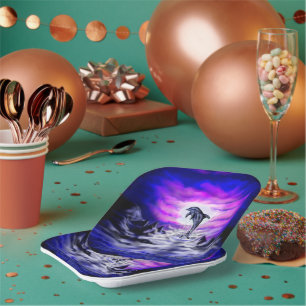 Assiettes En Carton Dauphin clair de lune