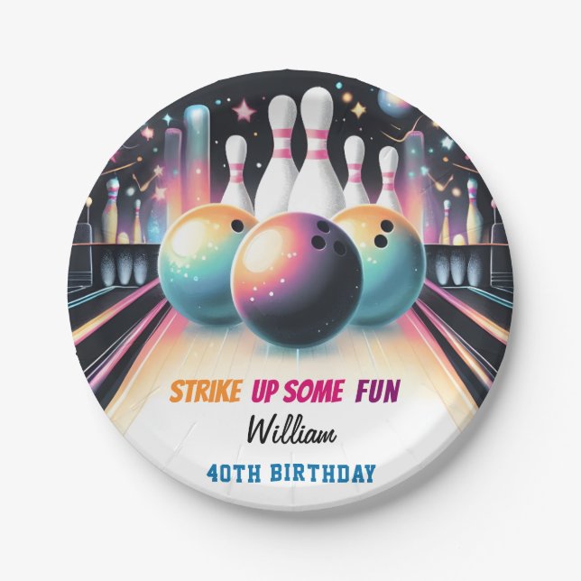 Assiettes En Carton Day Neon Boy Kids Team Event Bowling 21st Birthday (Devant)