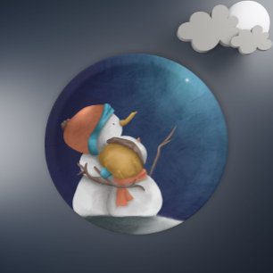 Assiettes En Carton De mignons bonhommes de neige la nuit voyant les é