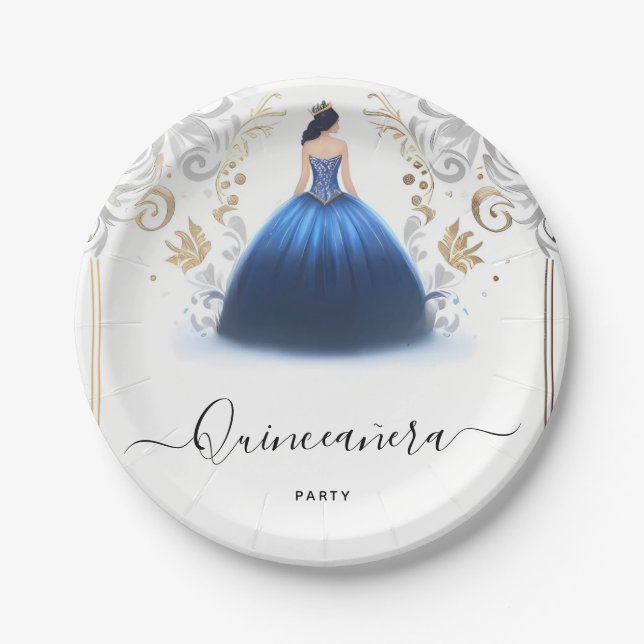 Assiettes En Carton De Ombre Ice Sky Gold Royal Blue Quinceanera (Devant)