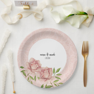 Assiettes En Carton D'eau-forte de Roses Fardé de Violet Doux Broderie