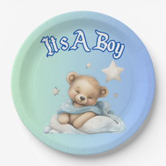 Assiettes En Carton Décor Baby shower "It’s A Boy" - Teddy Bear
