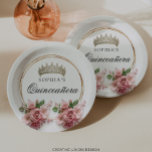Assiettes En Carton Décor d'anniversaire de la Quinceañera Rose<br><div class="desc">Célébrez la Quinceañera de votre fille dans le style avec notre magnifique roses rose rose, le mélange d'élégance et de glamour est parfait pour une célébration de 15ème anniversaire qui restera dans les mémoires pour toujours. Doté de bouquets de roses luxuriants et réalistes encadrés d'une bordure dorée et couronnés d'une...</div>