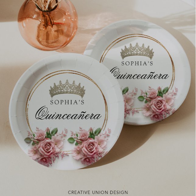 Assiettes En Carton Décor d'anniversaire de la Quinceañera Rose (Créateur téléchargé)
