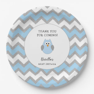 Assiettes En Carton Décor de baby shower de hibou bleu, 1er anniversa