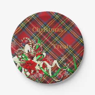 Assiettes En Carton Décor de bonbon en forme de canne à rayures tartan