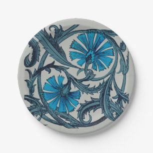 Assiettes En Carton Décor de carreaux rustique art floral antique bleu