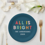 Assiettes En Carton Décor de famille moderne de Noël bleu marine clair<br><div class="desc">Bright coloré bleu marine fun moderne décoration de fête de Noël famille tout est brillant plaque en papier.</div>