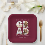 Assiettes En Carton Décor de fête moderne bordeaux multi-photo gris<br><div class="desc">Plaques en papier de décoration moderne et moderne pour fêtes multiphoto. Contemporain design girly bordeaux.</div>