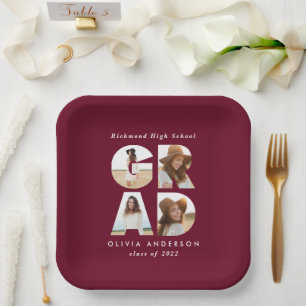 Assiettes En Carton Décor de fête moderne bordeaux multi-photo gris