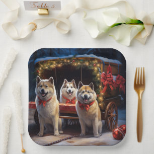 Assiettes En Carton Décor de Noël Akita Snowy Sleigh Ride