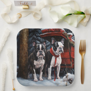 Assiettes En Carton Décor de Noël au traîneau enneigé de Terrier de Bo