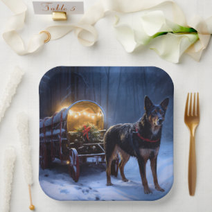 Assiettes En Carton Décor de Noël Australian Kelpie Snowy Sleigh
