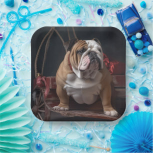 Assiettes En Carton Décor de Noël Bulldog Snowy Sleigh
