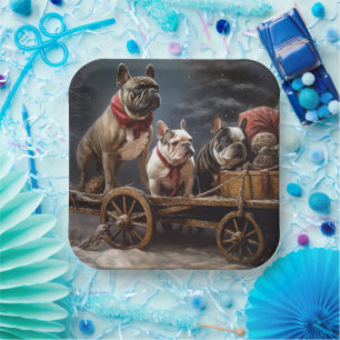 Assiettes En Carton Décor de Noël de Bulldog Snowy Sleigh
