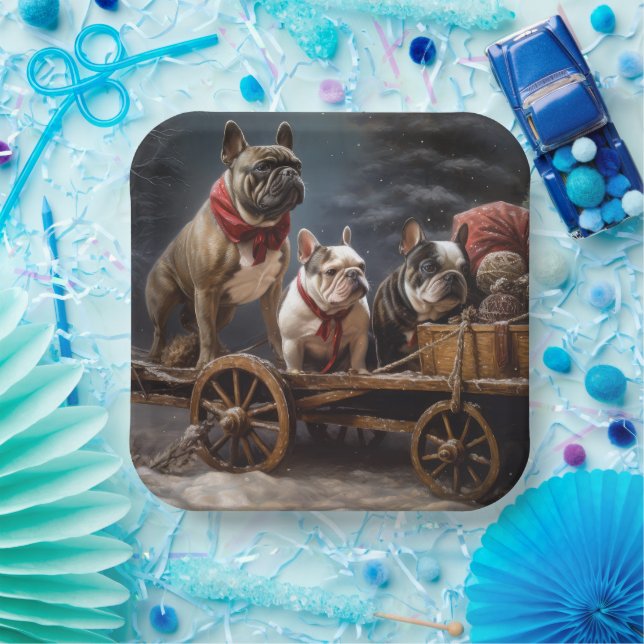 Assiettes En Carton Décor de Noël de Bulldog Snowy Sleigh (Fête)