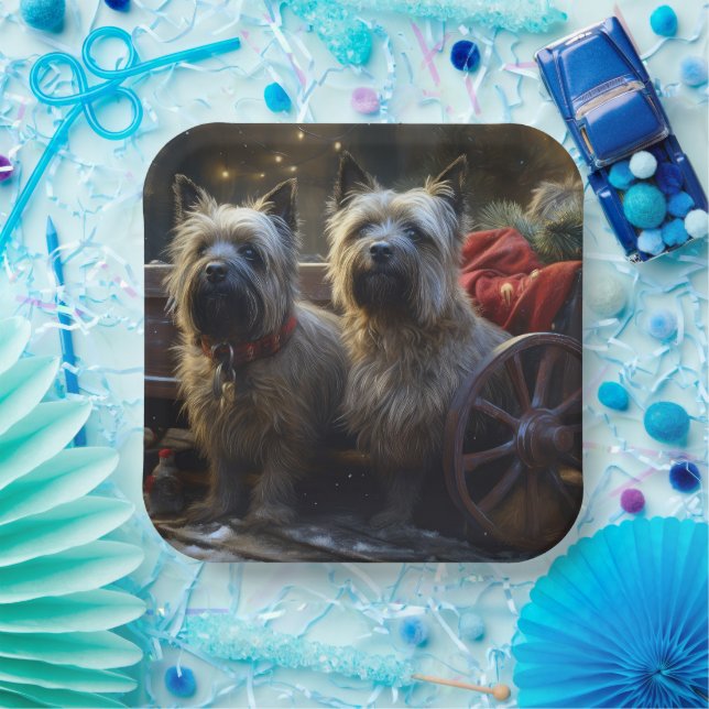 Assiettes En Carton Décor de Noël de Cairn Terrier Snowy Sleigh (Fête)