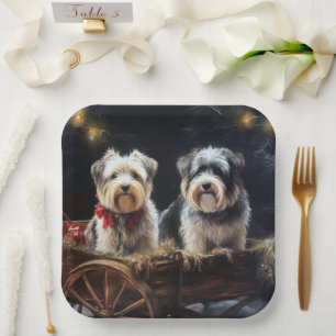 Assiettes En Carton Décor de Noël du Biewer Terrier Snowy Sleigh