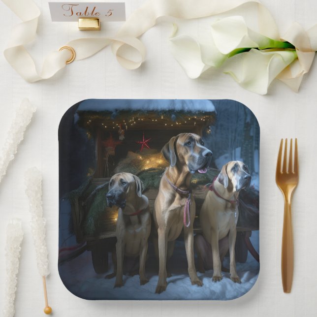Assiettes En Carton Décor de Noël Rhodesian Ridgeback Snowy Sleigh (Mariage)