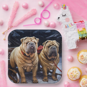 Assiettes En Carton Décor de Noël Shar Pei Snowy Sleigh