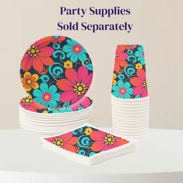 Assiettes En Carton Décor Dopamine - Fleurs Funky Lumineuses-Retro (Dopamine Decor – Bright Funky Flowers-Retro-Party Supplies)
