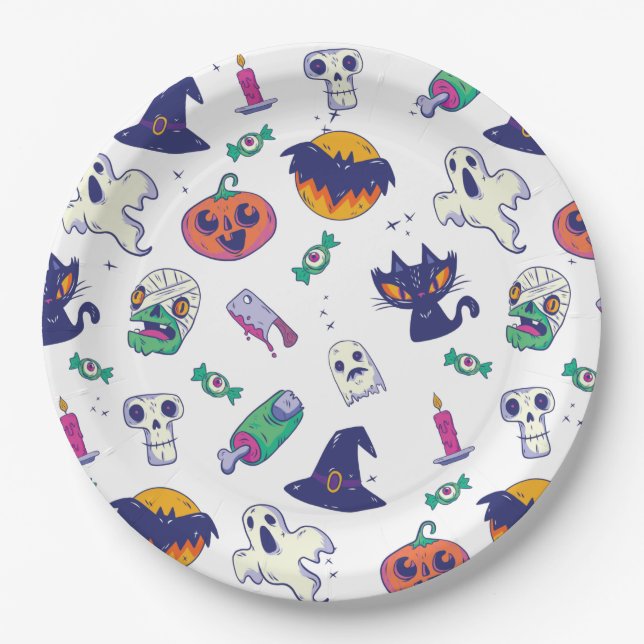 Assiettes En Carton Décor motif d'Halloween (Devant)