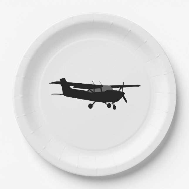 Assiettes En Carton Décor volant en silhouette noire Cessna de l'aéron (Devant)