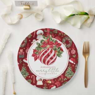 Assiettes En Carton Décoration de Noël Rouge Merry Little Bridal Showe