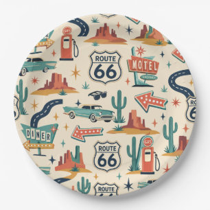 Assiettes En Carton Décoration de table de fête rétro Route 66