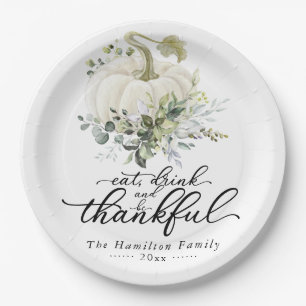 Assiettes En Carton Decoration de Thanksgiving Citrouille Blanche Euca