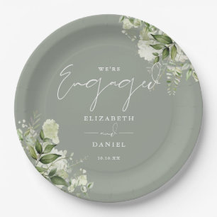 Assiettes En Carton Décoration florale verte de sage pour fête de fian
