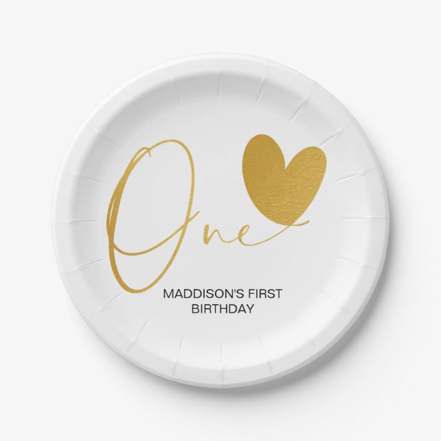 Assiettes En Carton Décoration Gold First Birthday Party Un Anniversai (Devant)