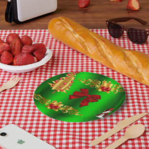 Assiettes En Carton Décorations De Noël Sur Vert