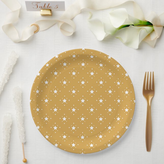 Assiettes En Carton Decorative Stars on Gold Background (Mariage)