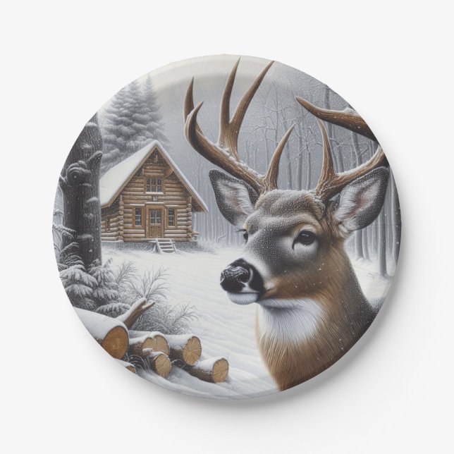Assiettes En Carton Deer d'hiver/Buck art (Devant)