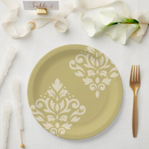 Assiettes En Carton Défiler Damask Art I Cream sur Gold