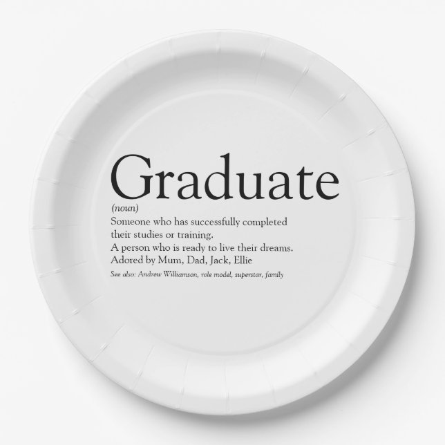 Assiettes En Carton Définition du diplôme Noir et Blanc (Devant)