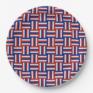 Assiettes En Carton Dégradé Rouge Blanc et Bleu à Zig Zag Patriotique