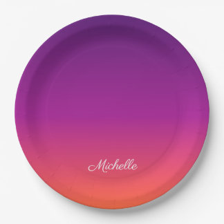 Assiettes En Carton dégradé violet, rose et orange foncé