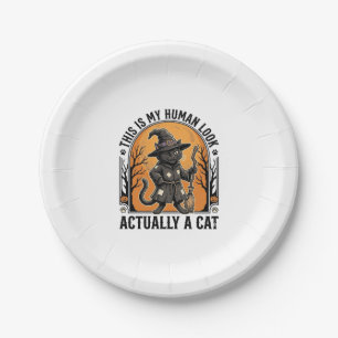 Assiettes En Carton Déguisement de chat Halloween drôle vintage sorciè