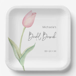 Assiettes En Carton Déjeuner de brunch nuptial moderne Tulip rose solo
