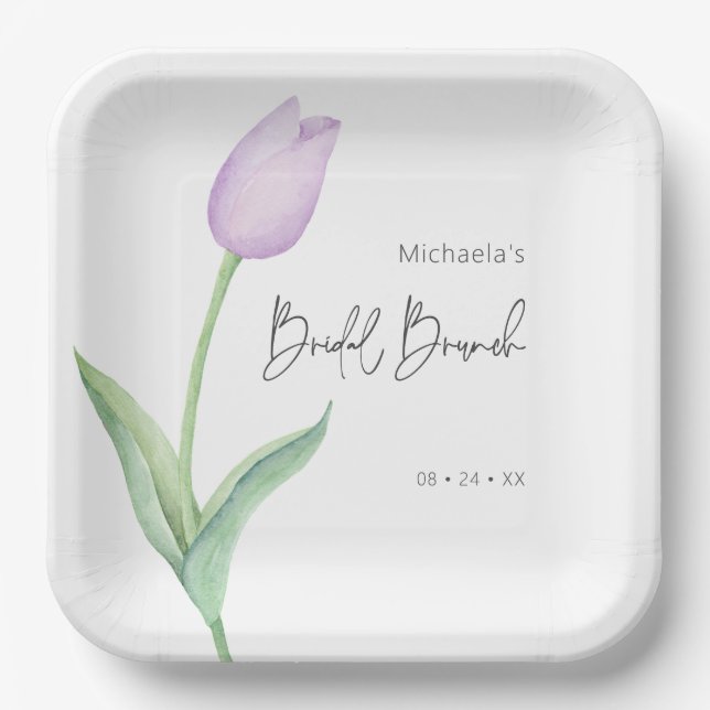 Assiettes En Carton Déjeuner de brunch nuptial moderne violet Tulip so (Recto)