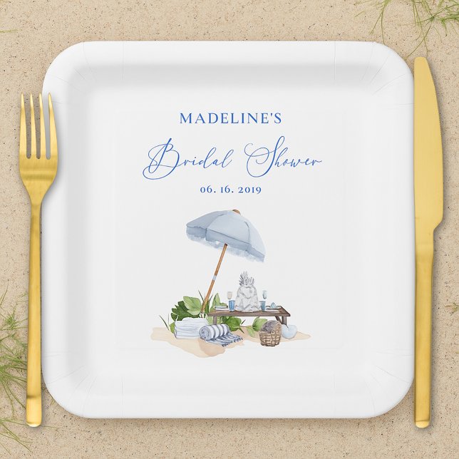 Assiettes En Carton Déjeuner de mariage élégant sur la plage côtière (Créateur téléchargé)