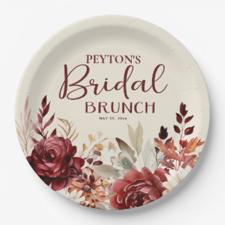 Assiettes En Carton Déjeuner de mariage floral crème Bourgogne
